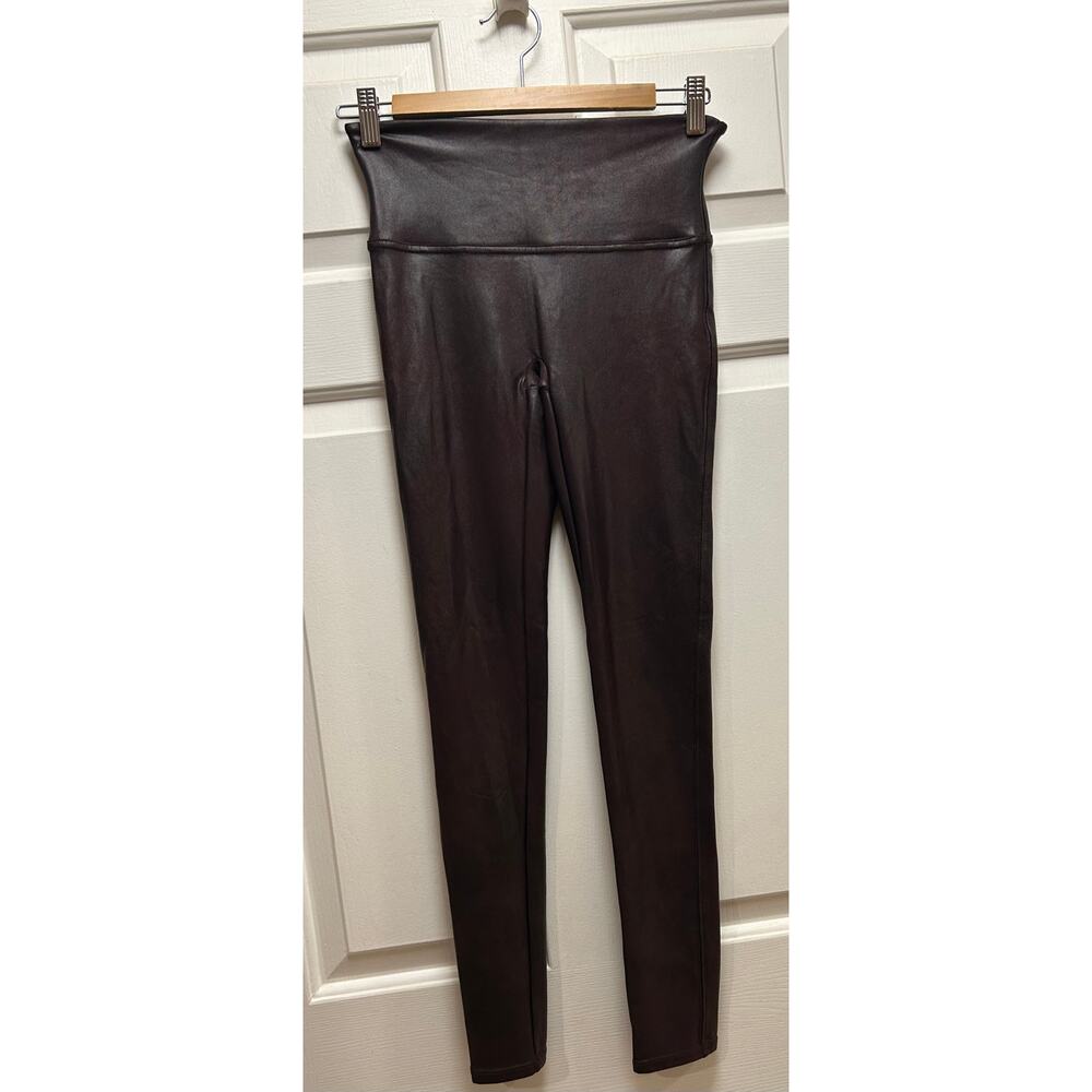 SPANX Faux Leather Leggings Burgundy Wine High Rise Shaping, Size M